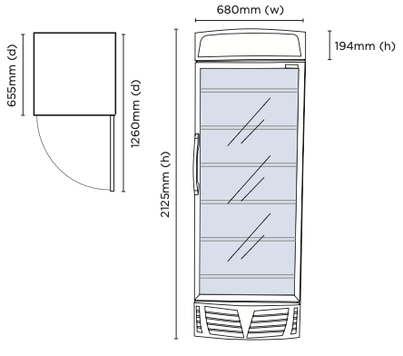Bromic GM0440L-NR LED Flat Glass Door Chiller with Lightbox 438L