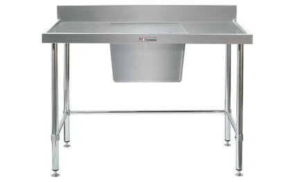 Simply Stainless / SS05.1800C LB/ (600 Series) Stainless Sink Bench with Splashback Includes leg brace - 1800mm Wide, Center Bowl / 41kg / W1800 x D600 x H900 / Lifetime Warranty