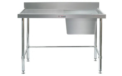 Simply Stainless / SS05.7.1200R LB /  (700 Series) Stainless Sink Bench with Splashback Includes leg brace - 1200mm Wide, Right Bowl / 33kg / W1200 x D700 x H900 / Lifetime Warranty