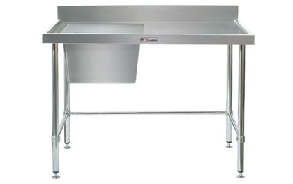 Simply Stainless / SS05.1800L LB/ (600 Series) Stainless Sink Bench with Splashback Includes leg brace - 1800mm Wide, Left Bowl / 41kg  / W1800 x D600 x H900 / Lifetime Warranty