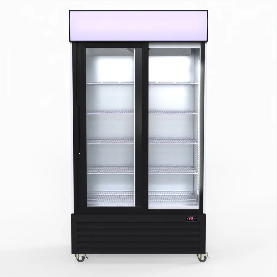 FED LG-1000SDBP Thermaster 1000L Two Sliding Glass Door Colourbond Upright Drink Fridge Black