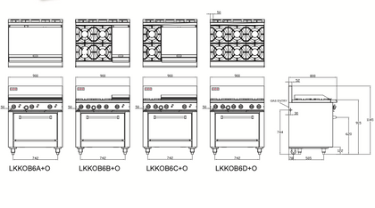 LKK OB6D+O 6 Gas Burner Cooktop With Static Oven 900mm