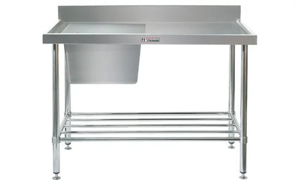 Simply Stainless / SS05.1800L / (600 Series) Stainless Sink Bench with Splashback - 1800mm Wide, Left Bowl / 53kg / W1800 x D600 x H900 / Lifetime Warranty