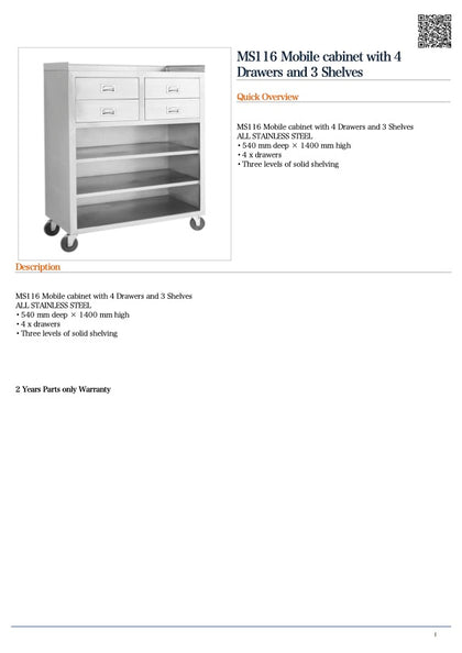 Modular Systems MS116 Mobile Station with 4 Drawers and 3 Shelves / 1160x540x1400