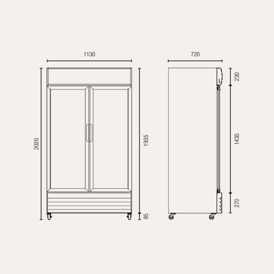 Exquisite DC1000PB Two Glass Doors Upright Display Refrigerators – Black Colour