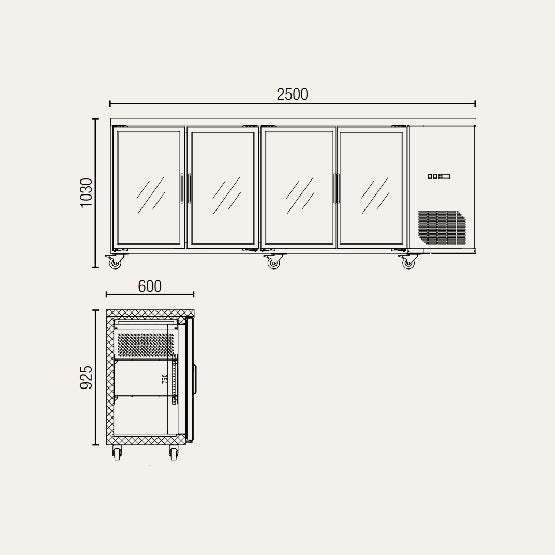 Exquisite UBC630 Four Swing Doors Backbar Display Refrigerators