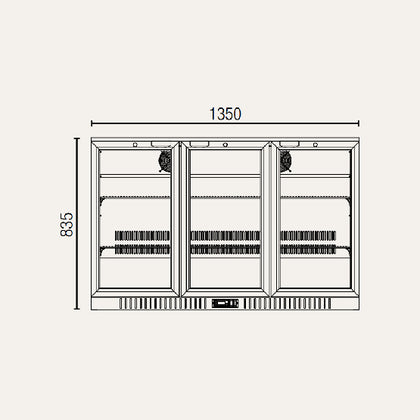 Exquisite UBC330L Three Swing Doors Backbar Display Refrigerators, Low Height