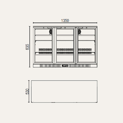 Exquisite UBC330SL Three Sliding Doors Backbar Display Refrigerators, Low Height