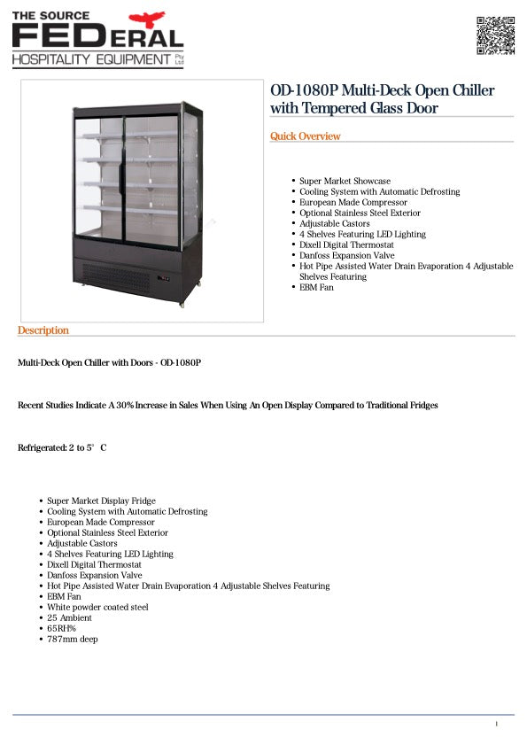 FED OD-1080P Multi-Deck Open Chiller with Tempered Glass Door