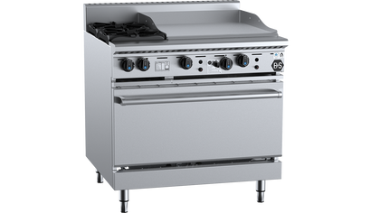B+S Black Combination Ovens with Two Open Burners & 600mm Grill plate OV- SB2-GRP6