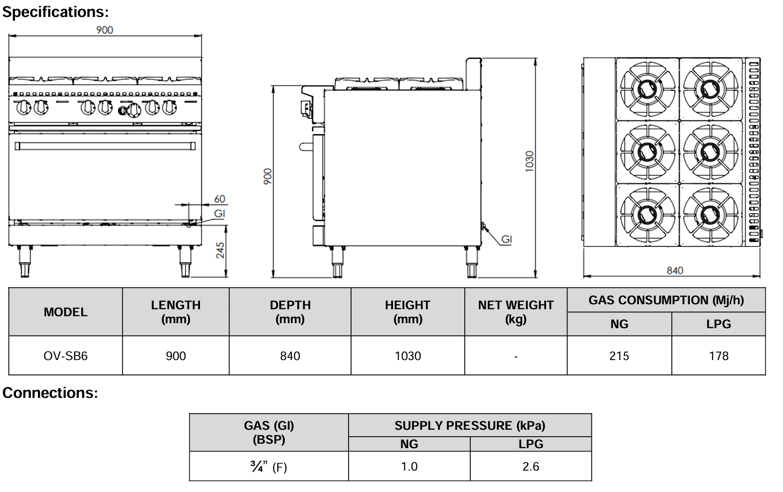 B+S Black Six Burner Oven OV-SB6