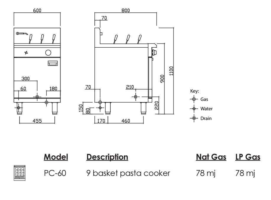 Luus PC-60 Professional Series Pasta Cookers 600mm