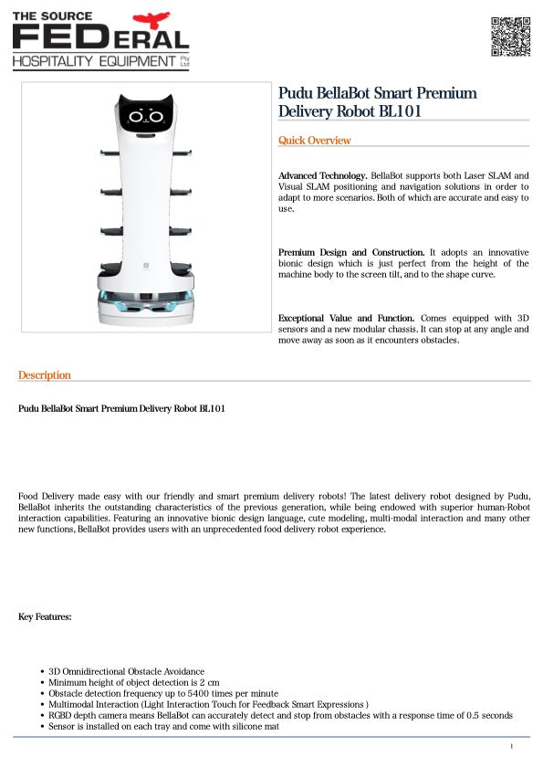 FED BL101 Pudu BellaBot Smart Premium Delivery Robot