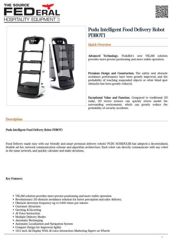 FED PDBOT1 Pudu Intelligent Food Delivery Robot