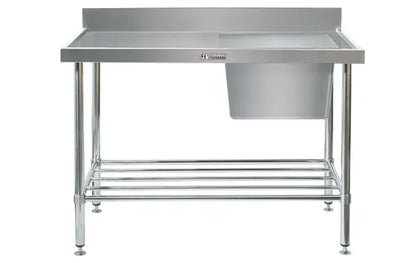 Simply Stainless / SS05.7.1200R / (700 Series) Stainless Sink Bench with Splashback - 1200mm Wide, Right Bowl / 37kg / W1200 x D700 x H900 / Lifetime Warranty