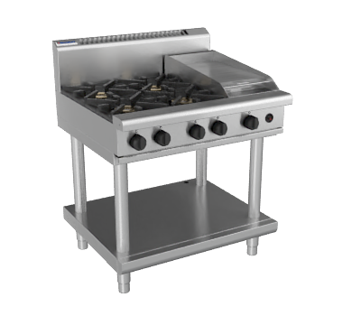 Waldorf / RNL8603G-LS_NAT / 900mm Gas Cooktop Low Back Version Leg Stand - 4 burner cooktop with 300mm griddle  (132MJ, Natural Gas) / 174Kg / W900 x D805 x H972/ 1Y Warranty
