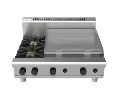 Waldorf / RN8606G-B_NAT / 900mm Gas Cooktop - 2 burner cooktop with 600mm griddle Bench Model (96MJ, Natural Gas) / 174kg / W900 x D805 x H530 / 1Y Warranty