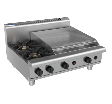 Waldorf / RN8606G-B_LPG / 900mm Gas Cooktop - 2 burner cooktop with 600mm griddle Bench Model (96MJ, LPG) / 174kg / W900 x D805 x H530 / 1Y Warranty