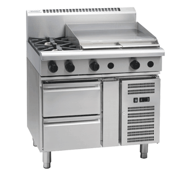 Waldorf / RN8606G-RB_NAT / 900mm Gas Cooktop - 2 burner cooktop with 600mm griddle on Refrigerated Base (96MJ, Natural Gas) / 245Kg / W900 x D805 x H1132 / 1Y Warranty
