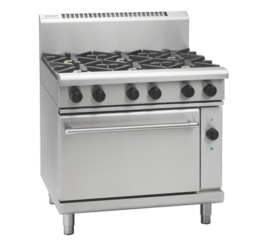 Waldorf / RNL8610GE_NAT / 900mm Gas Range Electric Static Oven Low Back Version - 6 burner cooktop range (168MJ, Natural Gas) / 285kg / W900 x D805 x H972 / 1Y Warranty