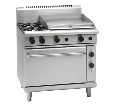 Waldorf / RNL8616GE_LPG / 900mm Gas Range Electric Static Oven Low Back Version - 2 burner cooktop range with 600mm griddle (96MJ,  LPG) / 285kg / W900 x D805 x H972 / 1Y Warranty