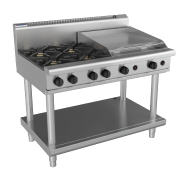 Waldorf / RN8806G-LS_LPG / 1200mm Gas Cooktop -4 burner cooktop with 600mm griddle, Leg Stand (188MJ, LPG Gas) / 216kg / W1200 x D805 x H1130 / 1Y Warranty