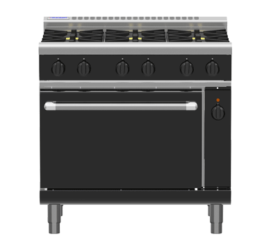 Waldorf / RNB8910GC_NAT / Bold 900mm Gas Range Convection Oven - 4 burner cooktop range (142MJ, Natural Gas) / 280kg / W900 x D805 x H1130 / 1Y Warranty