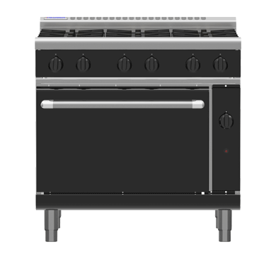 Waldorf / RNLB8610G_LPG / Bold 900mm Gas Range Static Oven Low Back Version - 6 burner cooktop range (198MJ, LPG) / 274kg / W900 x D805 x H972 / 1Y Warranty