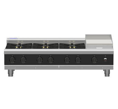 Waldorf / RNB8809G-B_LPG / Bold 1200mm Gas Cooktop -2 burner cooktop with 900mm griddle bench model (116MJ, LPG) / 216Kg / W1200 x D805 x H530 / 1Y Warranty