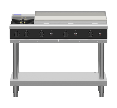 Waldorf / RNB8806G-LS_LPG / Bold 1200mm Gas Cooktop -4 burner cooktop with 600mm griddle , Leg Stand (152MJ, LPG) / 216kg / W1200 x D805 x H1130 / 1Y Warranty