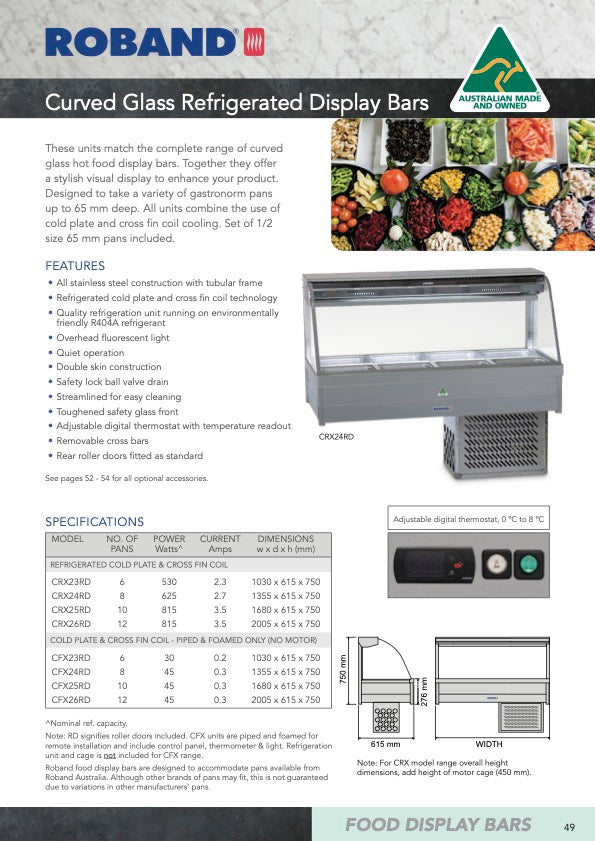 Roband CRX26RD Curved Glass Cold Food Display Bar