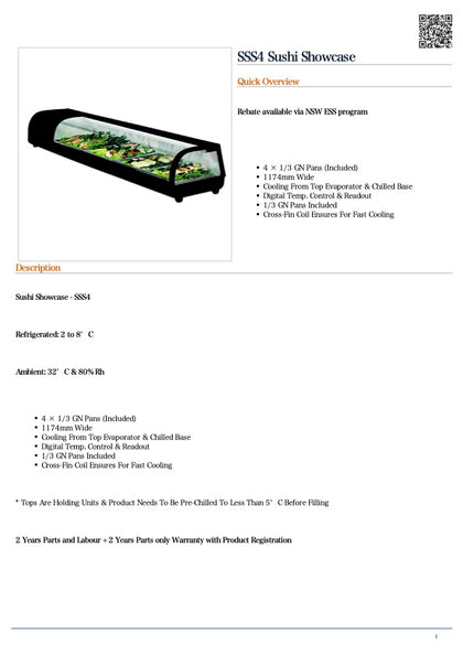 FED SSS4 Sushi Showcase / 1199x391x289 / 2+2Y Warranty