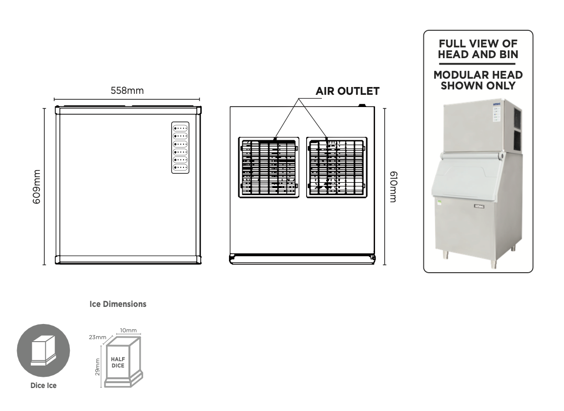 Bromic IM0160HDM Modular Half Dice Ice Machine 160kg