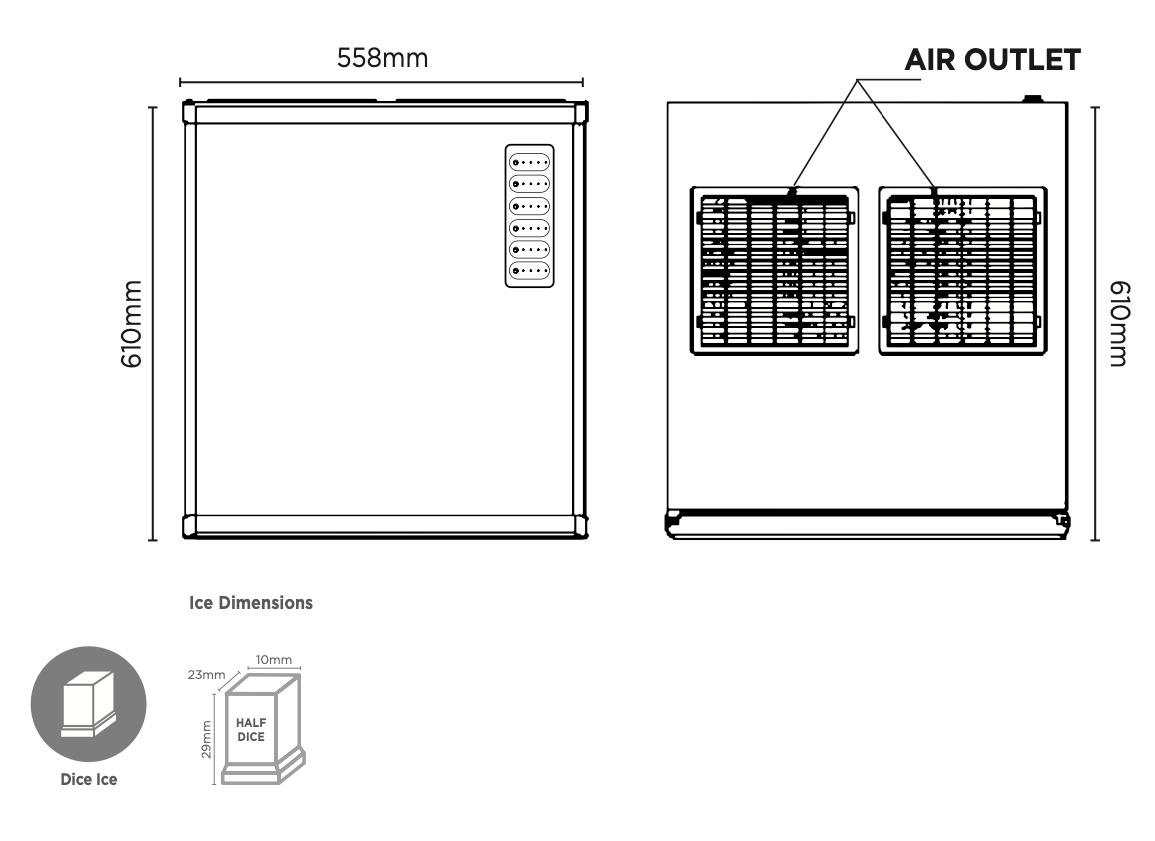 Bromic IM0250HDM Modular Half Dice Ice Machine 250kg