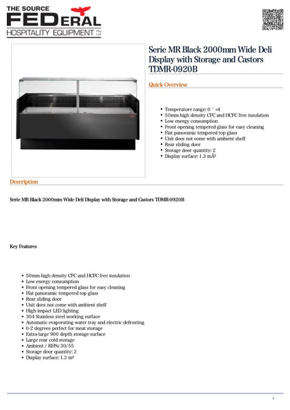 Tecnodom TDMR-0920 Serie MR 2000mm Wide Deli Display with Storage and Castors