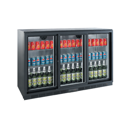 Exquisite UBC330SL Three Sliding Doors Backbar Display Refrigerators, Low Height