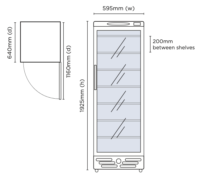 Bromic UF0374S-NR LED Flat Glass Door Freezer 300L