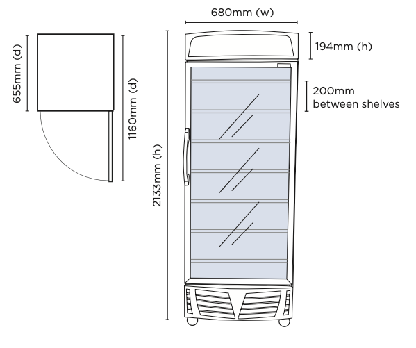 Bromic UF0440LS-NR LED Flat Glass Door Freezer with Lightbox 440L