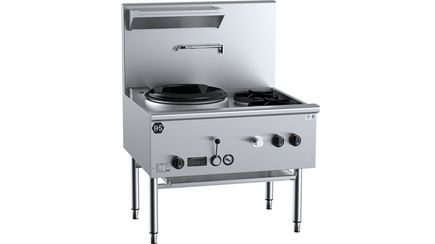 B+S Black Singl Hole Deluxe Waterless Wok Table with Two RHS burners UFWWD-1SB2