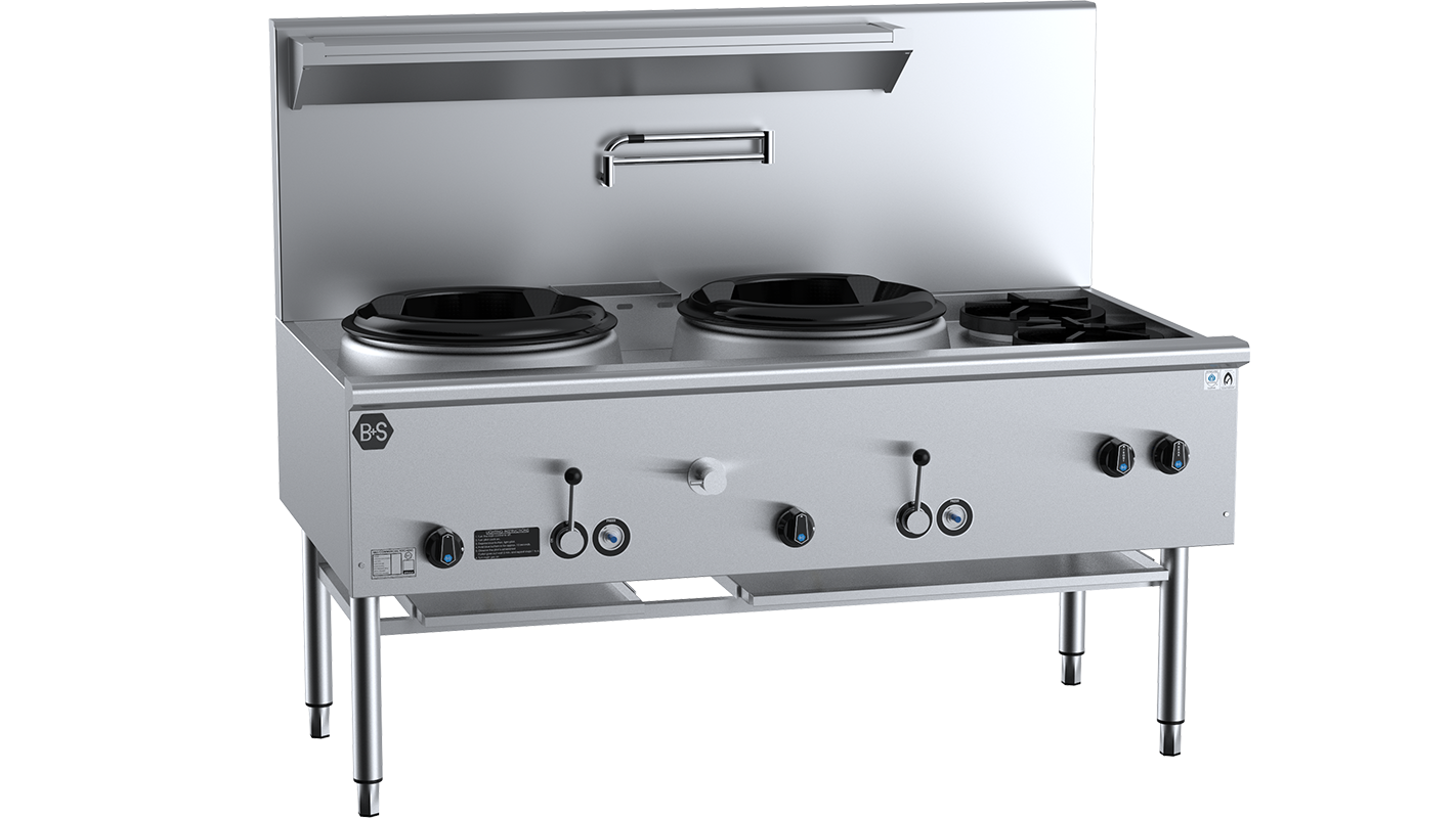 B+S Black Two Hole Deluxe Waterless Wok Table with Two RHS Burners UFWWD-2SB2
