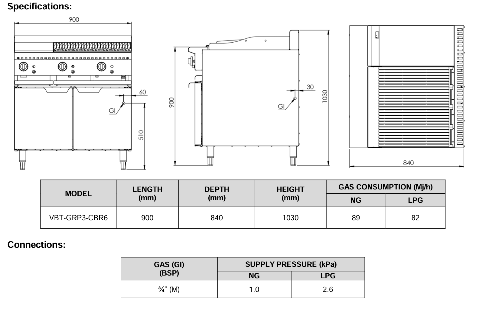 B+S Verro Combination 300mm Grill Plate & 600mm Char Broiler VBT-GRP3-CBR6