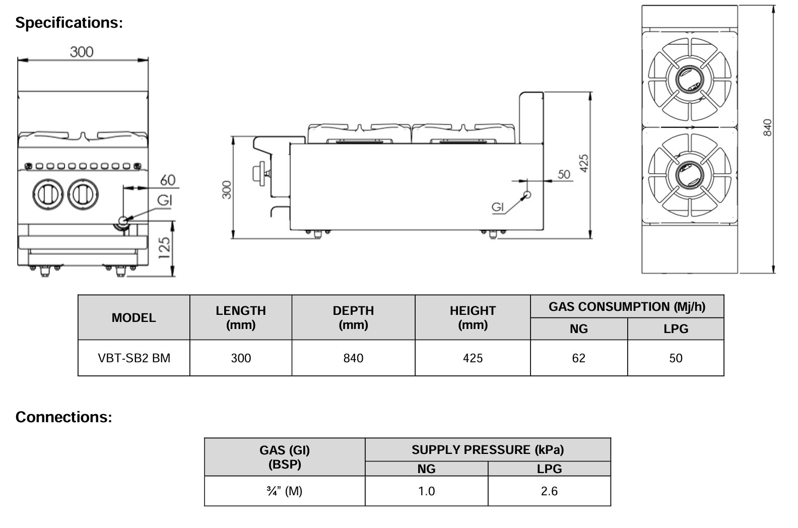 B+S Verro Two Burner Boiling Top Bench Mounted VBT-SB2BM