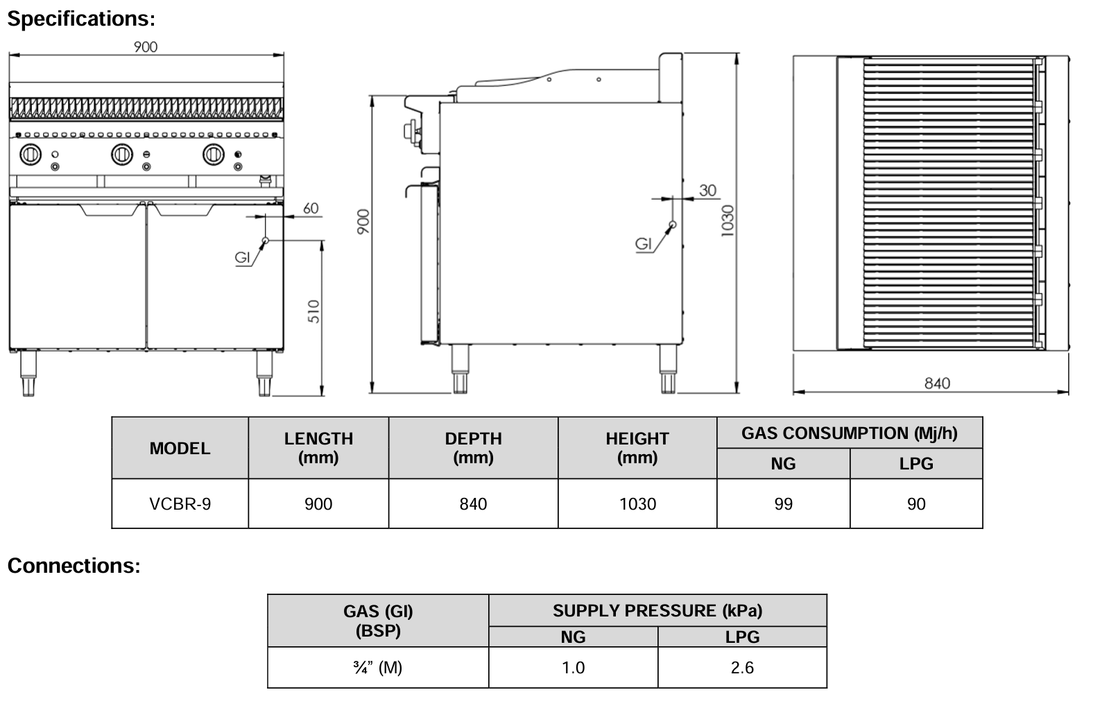 B+S Verro Char Broiler 900mm VCBR-9