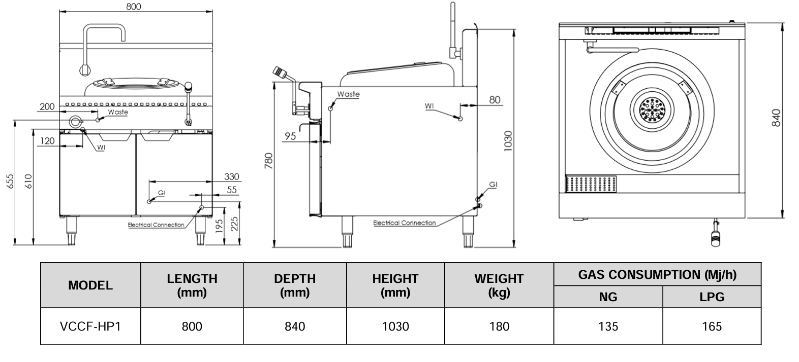 B+S Verro Single Hole Hi Pac Wok VCCF-HP1