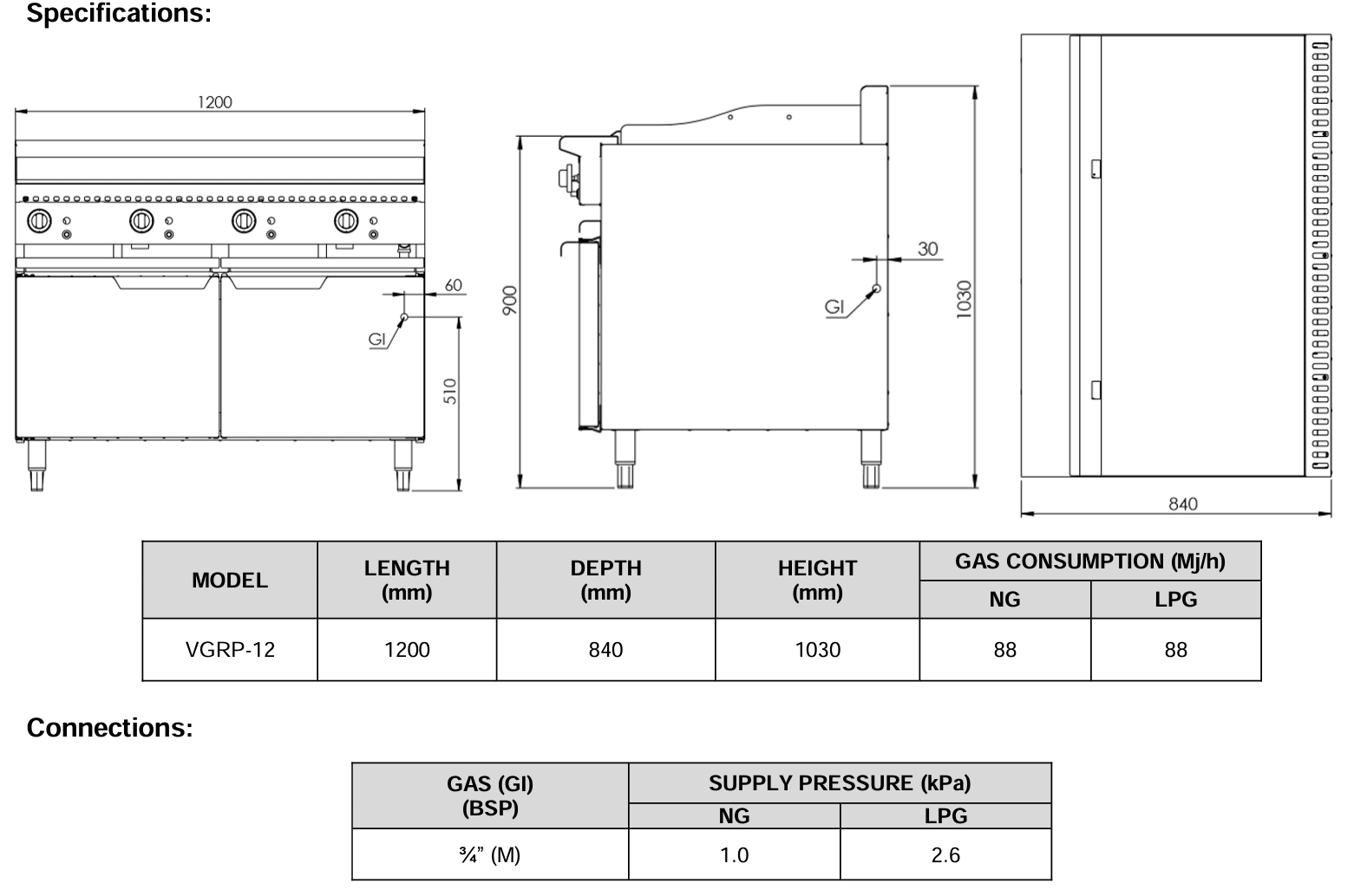 B+S Verro Grill Plate 1200mm VGRP-12
