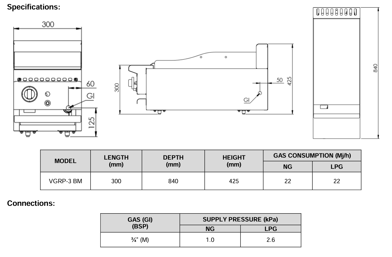 B+S Verro Grill Plate 300mm Bench Mounted VGRP-3BM