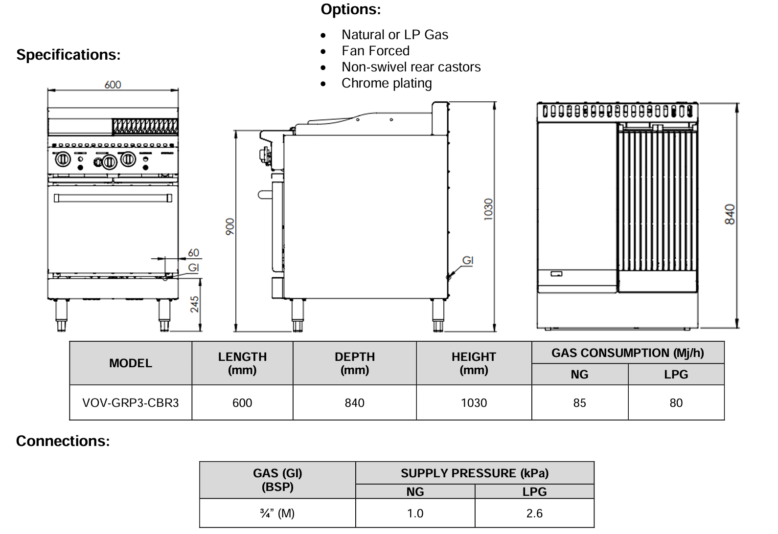 B+S Verro Oven with 300mm Grill Plate & 300mm Char Broiler VOV-GRP3-CBR3