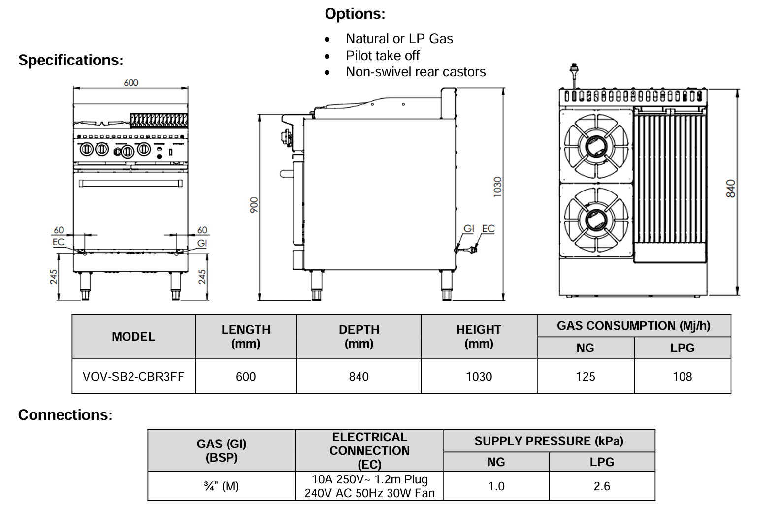 B+S Verro Oven with 300mm Char Broiler & Two Open Burners VOV-SB2-CBR3