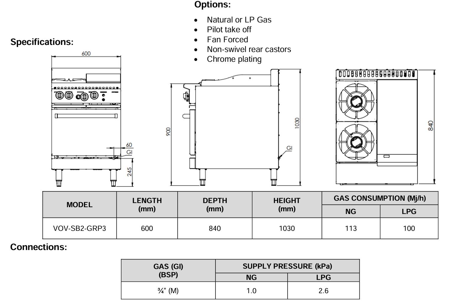 B+S Verro Oven with 300mm Grill Plate & Two Open Burners VOV-SB2-GRP3