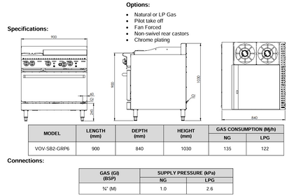 B+S Verro Combination Ovens with Two Open Burners & 600mm Grill plate VOV- SB2-GRP6